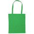 A green tote bag with long handles and a plain design, featuring a logo on one side.