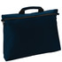 A dark blue satchel with a zippered closure and dual carrying handles. It features a plain design and has a logo.