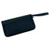 A black travel wallet with a zip closure and a wrist strap. The wallet features a logo on the front.