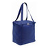 A non-woven cooler bag in navy blue with two handles and a zippered closure, featuring a front pocket.