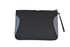 A black and grey portfolio with a zip closure and a wrist strap, featuring a simple design.