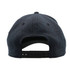 A navy blue cap featuring a logo and an adjustable strap at the back. The fabric has a textured finish.