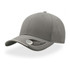 A grey cap with a curved visor and a logo, featuring a textured design.