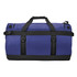 A medium waterproof gear bag in blue and black, featuring handles and adjustable straps, with a logo on the side.