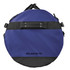 A medium, round waterproof gear bag in navy blue with black accents and a handle, featuring a logo.