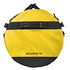 A round, medium-sized waterproof gear bag in bright yellow and black, featuring a handle and a logo.