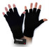 Fingerless gloves in black, featuring ribbed cuffs and a tag indicating Thinsulate insulation.