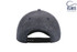 A dark grey cap featuring a curved peak and a plastic adjustable strap at the back. It has a logo on the side.