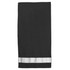 A black cooling towel with a silver stripe at the bottom, featuring a logo. Ideal for leisure and outdoor activities.