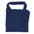 A navy blue bib apron featuring a pocket and an adjustable strap, with a logo present.