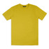 A yellow unisex T-shirt with a crew neckline, featuring a logo on the label.