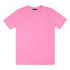 A pink unisex T-shirt featuring a classic crew neck design and short sleeves, with a logo on the label.