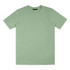 A light green unisex t-shirt featuring a round neckline and short sleeves. It has a brand logo on the neckline.