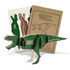 A green Tyrannosaurus Rex wooden model with assembly instructions, featuring a Natural History Museum logo.