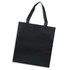 A black tote bag with two sturdy handles and a plain design, featuring a logo.