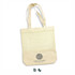 A cotton tote bag in cream with a mesh top and a logo printed on the front. It features two long handles.