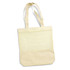 A light yellow cotton tote bag with a mesh panel and two handles, featuring a logo on one side.