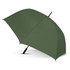 A green sports umbrella with a black handle and a simple design. It features a logo on the fabric.