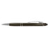 A stylus pen in dark green with silver accents, featuring a sleek design and a logo.