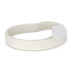 A white jar and bottle opener featuring a textured grip and a curved design, with a logo on one side.