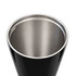 A drink bottle featuring a sleek black exterior with a stainless steel interior and a minimalistic design.