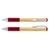A bamboo twist pen featuring a natural bamboo barrel with red rubber grips and silver accents.