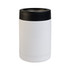 A stainless steel drink cooler in white with a black top, featuring a simple cylindrical design and a logo.