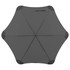 A dark grey umbrella with a unique hexagonal shape, featuring rounded corners and a central handle.