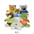 A collection of assorted plush toys including a bear, koala, kangaroo, kiwi, lamb, and crocodile, in various bright colours.