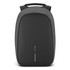 A sleek, grey backpack with a minimalist design and a logo on the front.
