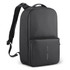 A black gym bag with a sleek design, featuring adjustable straps and a front pocket. It has a simple logo.