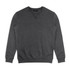 A dark grey unisex sweatshirt with a round neckline and long sleeves. It features a logo on one side.