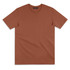 A brown women's T-shirt with short sleeves and a round neckline, featuring a logo.