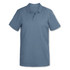 A blue polo shirt with a collar and short sleeves, featuring a logo on the chest.