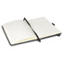 An open grey RPET felt hard cover notebook with lined pages and a black ribbon bookmark.