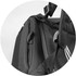 A black duffle bag featuring textured material and adjustable straps, with a logo visible on the side.
