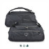 A black Osprey Daylite duffle bag, featuring multiple compartments and an adjustable shoulder strap, with a logo visible.