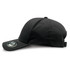 A black cap featuring a curved peak and adjustable strap, with a logo on the side.