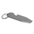 A stainless steel paint tin and bottle opener key ring with a silver finish and a circular keyring attachment.