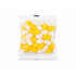 A clear cello bag filled with yellow and white jelly beans, showcasing a mix of vibrant colours.
