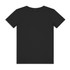 A plain black youth t-shirt with short sleeves and a round neckline. It features a branding label.