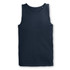 A dark blue men's tank top with a logo on the upper side. Suitable for casual wear or workouts.