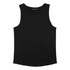 A black men's tank top with a simple design and a branding logo. Suitable for casual wear or exercise.