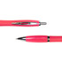 A pink metal pen with a chrome clip and accents, featuring a smooth design and two angled views.