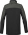 Men's rain jacket in black and dark green, featuring a simple design and a logo on the back.