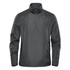 A lightweight dark grey 1/4 zip anorak jacket with a high collar and a logo on the chest.