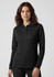 A black long sleeve polo shirt for women, featuring a collar and button closure, with a logo on the chest.