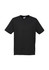 A black short sleeve t-shirt with a relaxed fit and a logo on the label area.