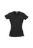 A black women's short sleeve tee with a fitted style, featuring a logo on the label.