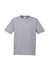 A grey short sleeve t-shirt with a round neckline and a basic design, featuring a logo on the label.